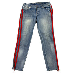 Blue Republic Womens Jeans Size 7 Red Stripe Side Distressed Hem Vintage Look